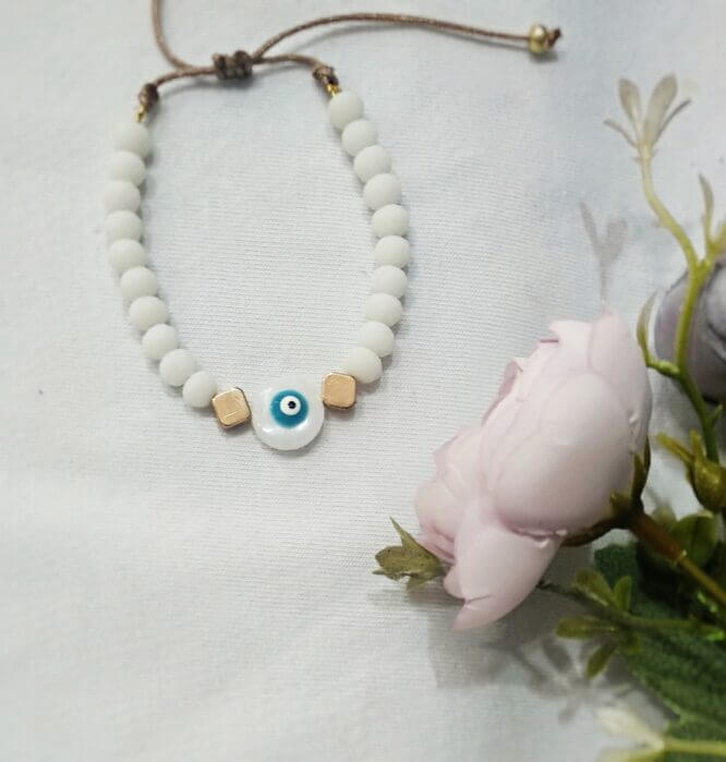 Χειροποίητο βραχιόλι white evil eye